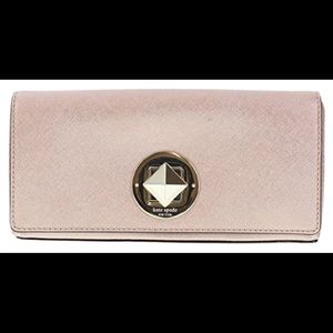 Kate Spade “Keira” Leather Clutch Purse in Rose Gold